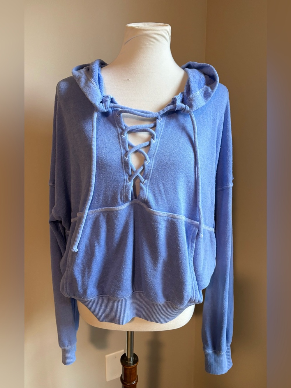 Free People Movement Lace Up Hoodie In Blue Size M